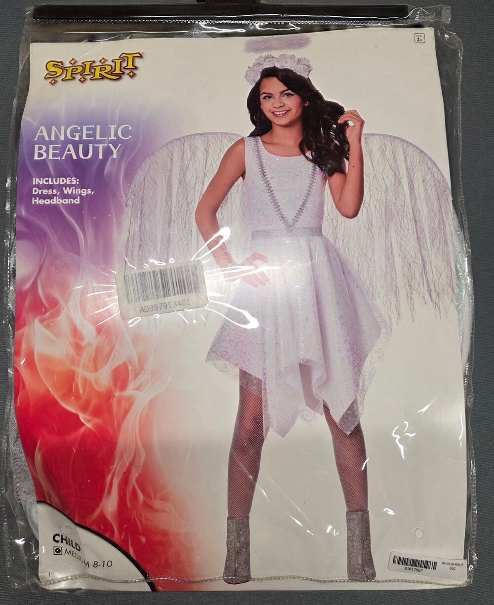 Angel Costume Kids Youth Medium Halloween Play White Wings Dress Headband Spirit - Picture 1 of 5